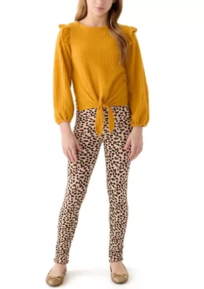 Girls 7-16 Thermal Long Sleeve Top and Printed Brushed Knit Leggings Set