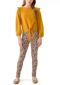 Girls 7-16 Thermal Long Sleeve Top and Printed Brushed Knit Leggings Set