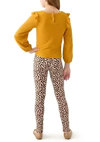 Girls 7-16 Thermal Long Sleeve Top and Printed Brushed Knit Leggings Set