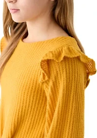 Girls 7-16 Thermal Long Sleeve Top and Printed Brushed Knit Leggings Set