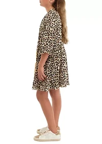 Girls 7-16 Animal Printed Kimono and Woven Dress Set