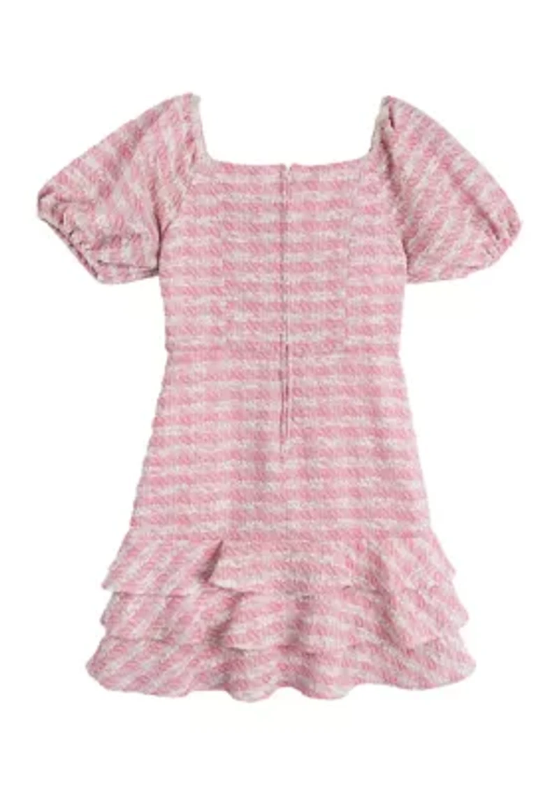 Girls 4-6x Knit Bouclé Dress with Bow Appliqué
