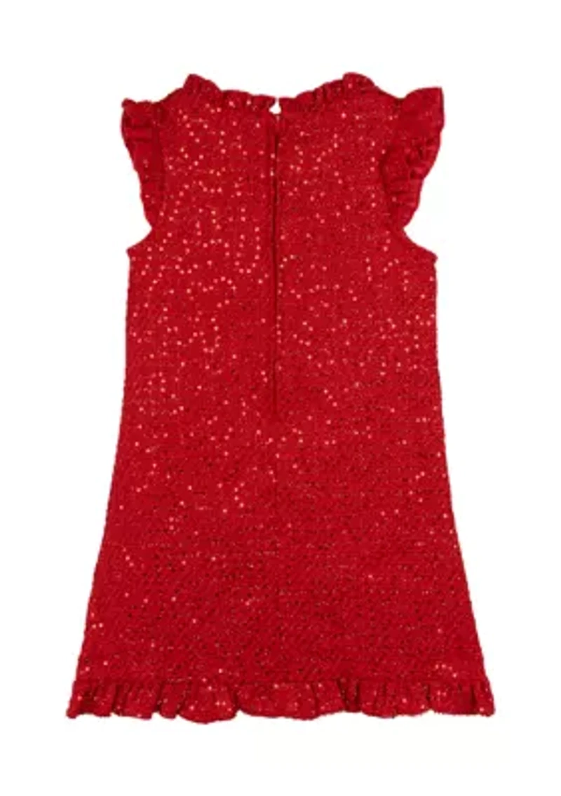 Girls 4-6x Sequin Ruffle Tweed Dress with Headband