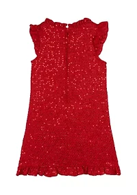 Girls 4-6x Sequin Ruffle Tweed Dress with Headband