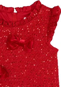 Girls 4-6x Sequin Ruffle Tweed Dress with Headband