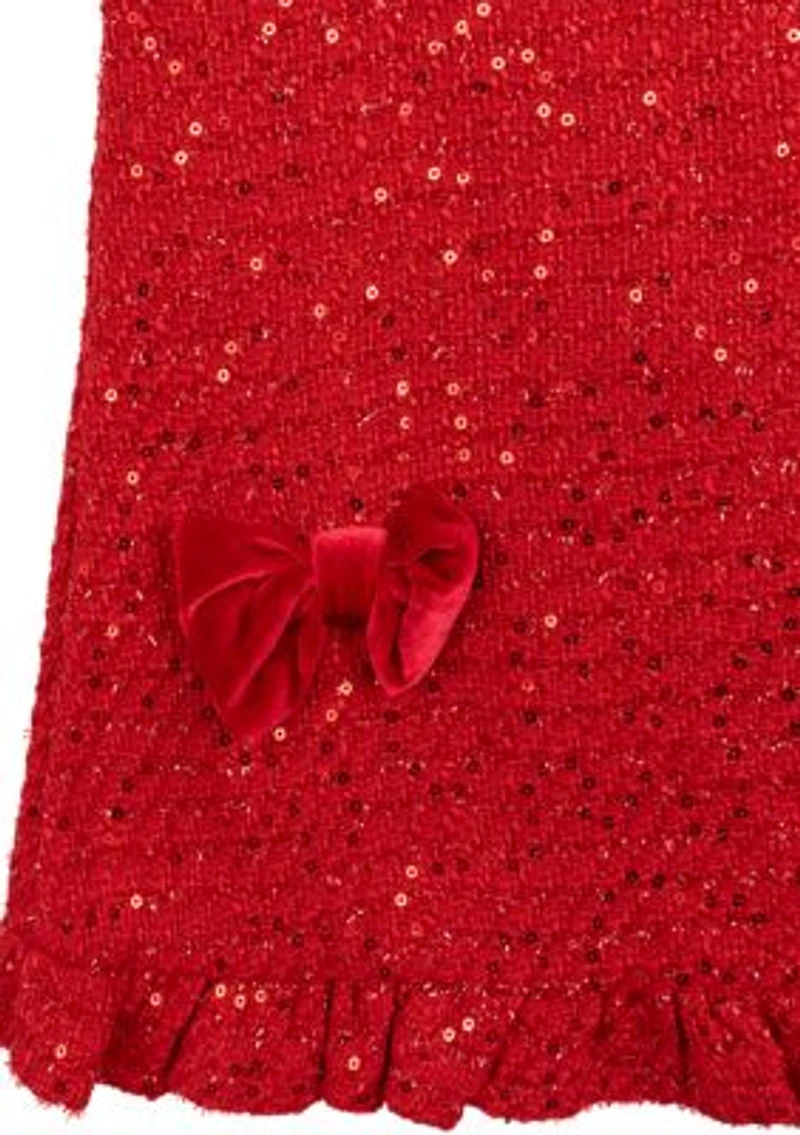Girls 4-6x Sequin Ruffle Tweed Dress with Headband