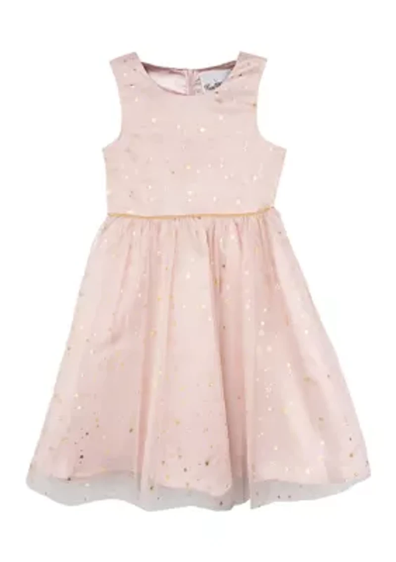 Girls 4-6x Foil Stars Dress with Matching Fur Jacket