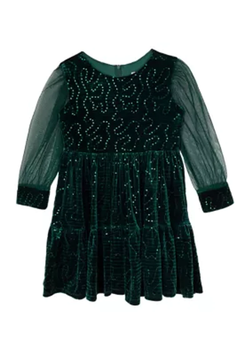 Girls 4-6x Sequin Mesh Sleeve Velvet Dress