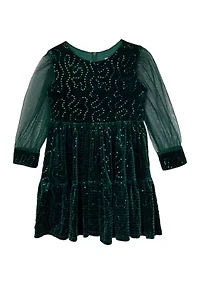 Girls 4-6x Sequin Mesh Sleeve Velvet Dress