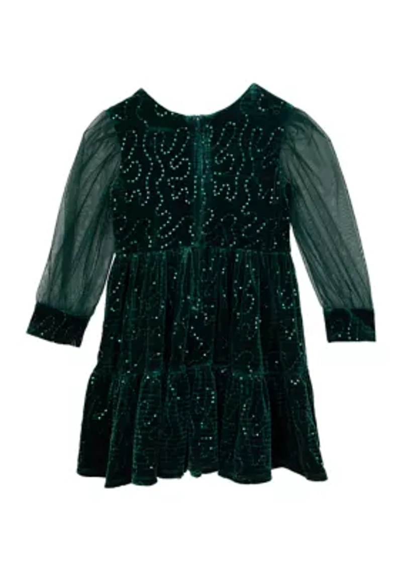 Girls 4-6x Sequin Mesh Sleeve Velvet Dress