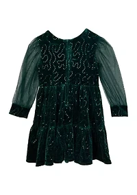 Girls 4-6x Sequin Mesh Sleeve Velvet Dress