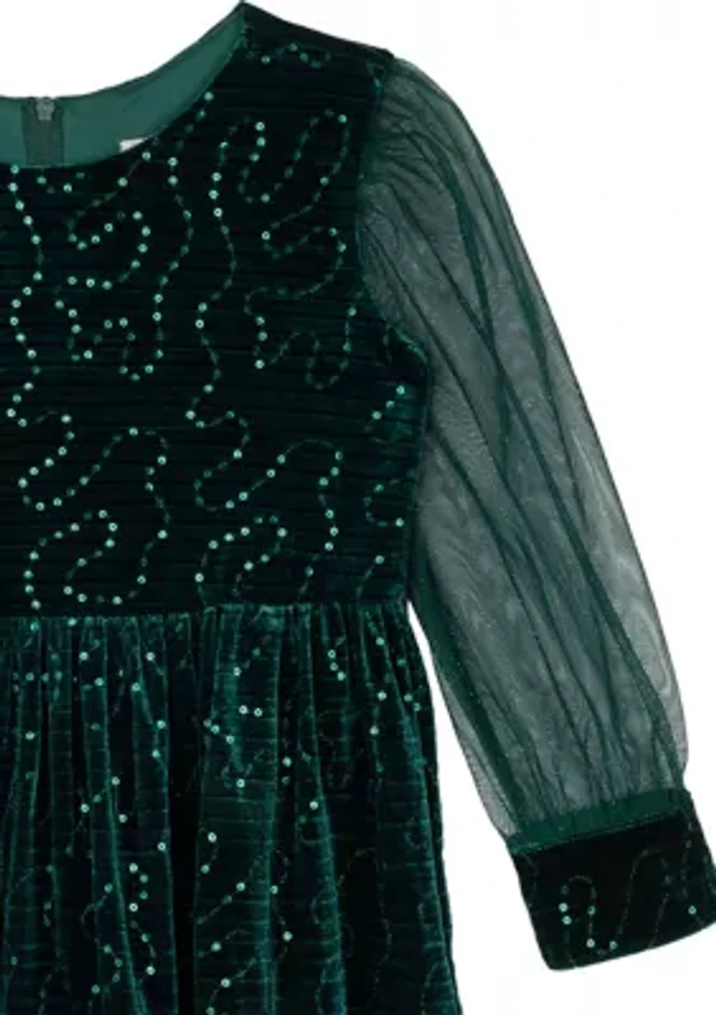 Girls 4-6x Sequin Mesh Sleeve Velvet Dress