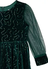 Girls 4-6x Sequin Mesh Sleeve Velvet Dress