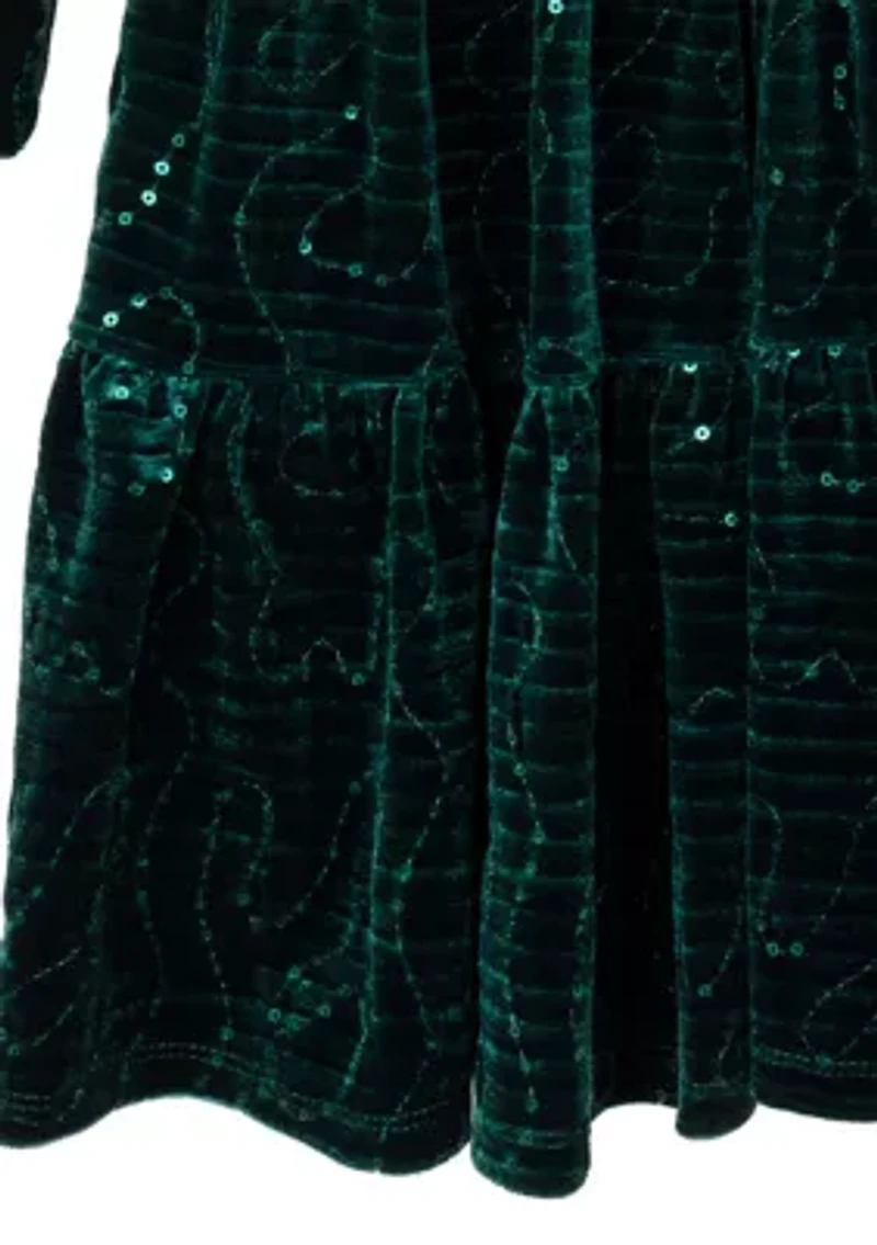 Girls 4-6x Sequin Mesh Sleeve Velvet Dress