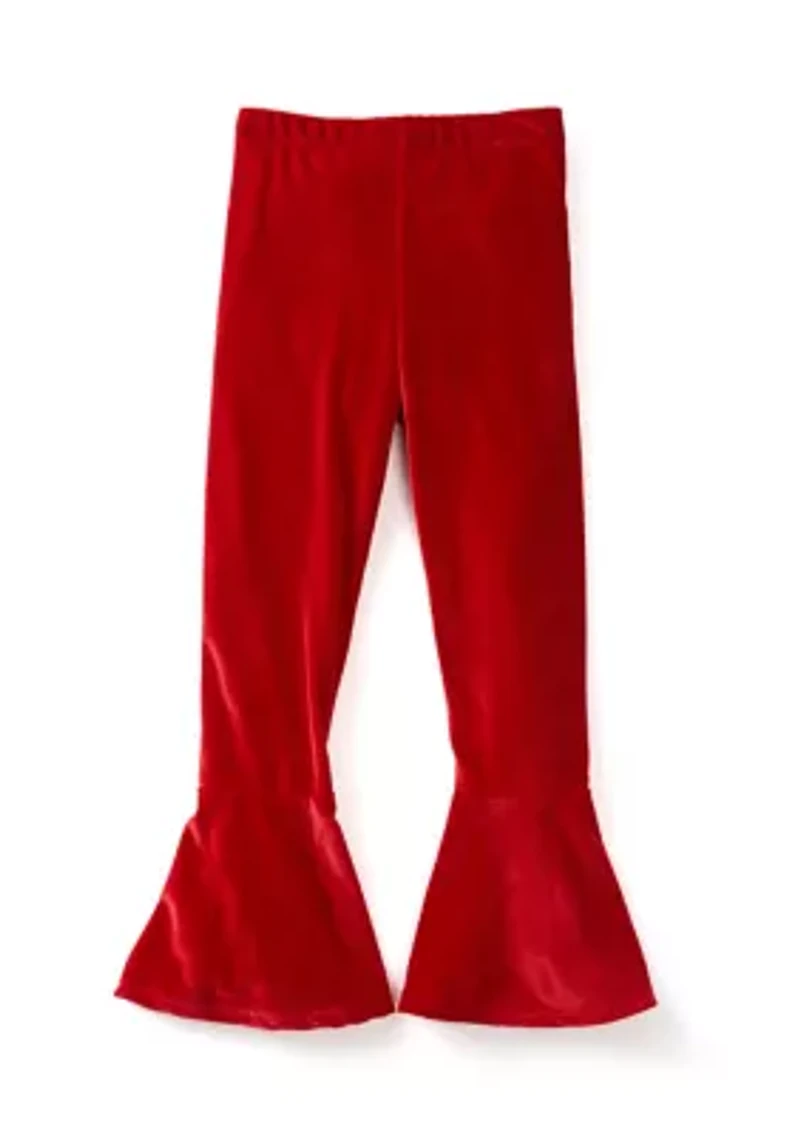 Girls 4-6x Rib Knit Merry and Bright Top with Velvet Pants Scrunchie