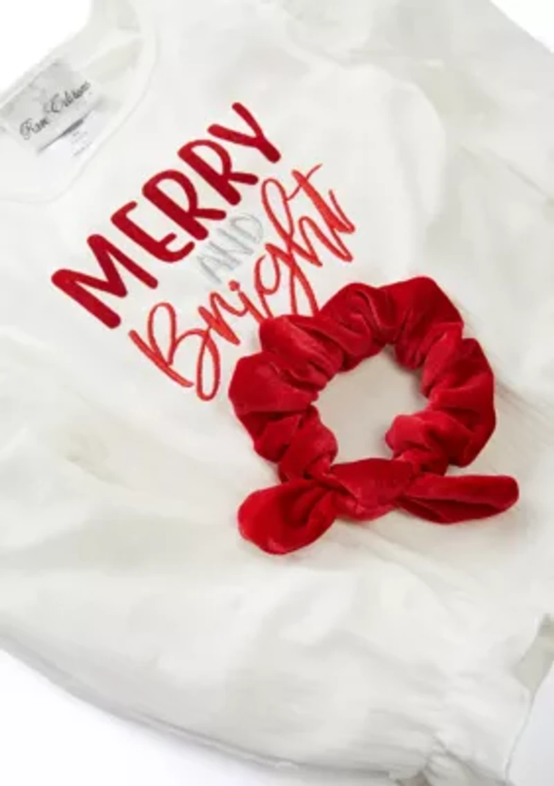 Girls 4-6x Rib Knit Merry and Bright Top with Velvet Pants Scrunchie