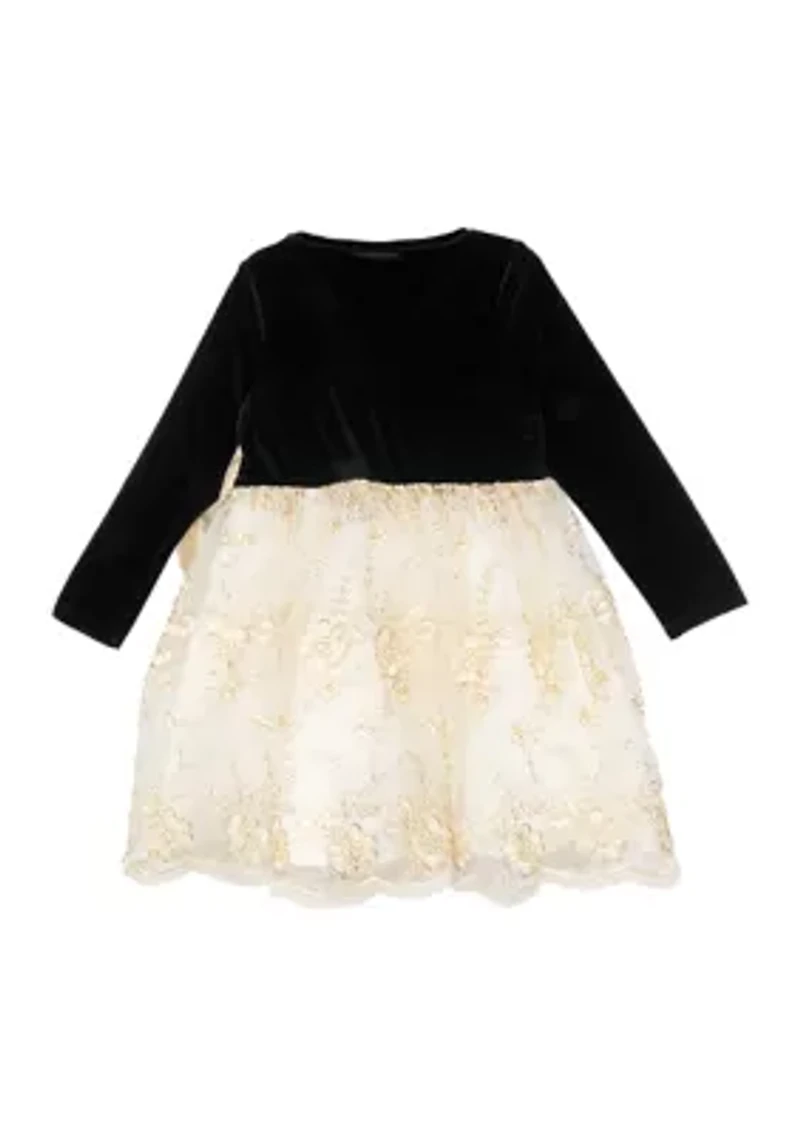 Girls 4-6x Velvet Bodice to Corded Skirt Dress