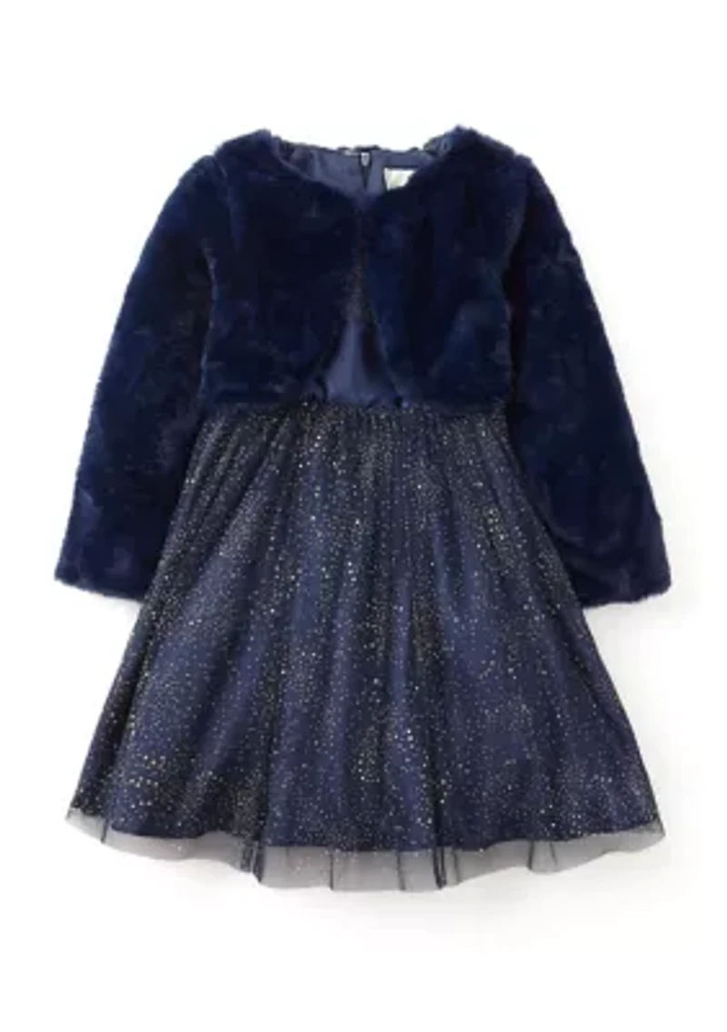 Girls 4-6x Foil Stars Dress and Jacket