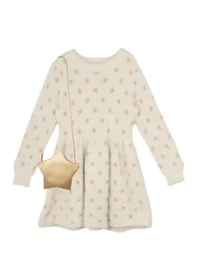 Girls 4-6x Star Sweater Dress with Pleather Bag Set