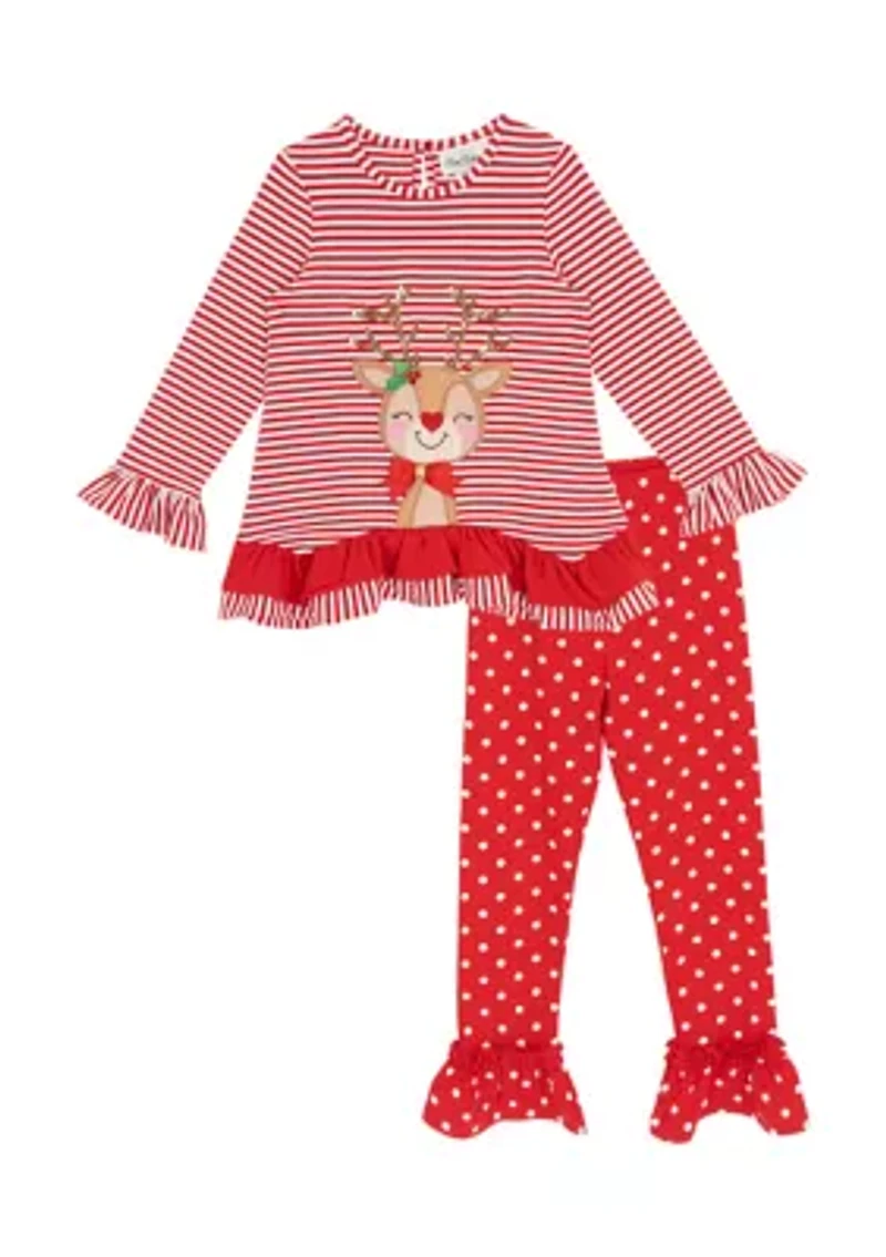 Girls 4-6x Dot Stripe Reindeer Set