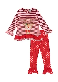 Girls 4-6x Dot Stripe Reindeer Set