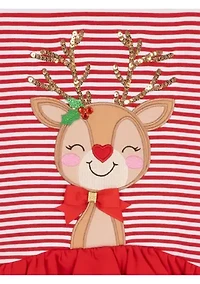 Girls 4-6x Dot Stripe Reindeer Set