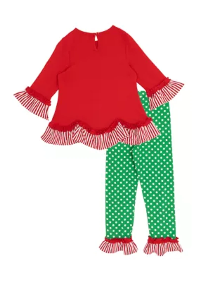 Girls 4-6x Tree Graphic Bell Sleeve Top and Dot Legging Set