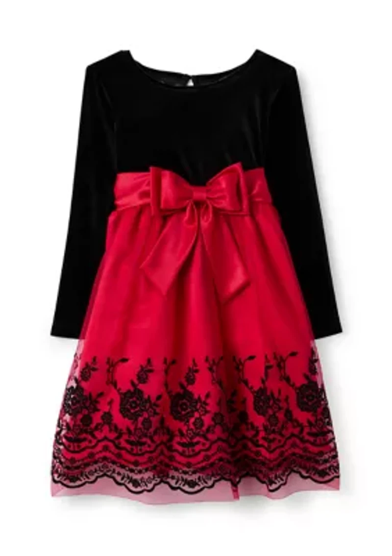 Girls 4-6x Velvet Flocked Mesh Skirt Dress