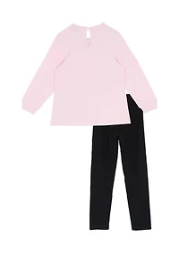 Girls 4-6x Long Sleeve Cat Top and Solid Legging Set