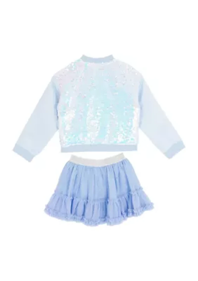 Girls 4-6x Sequin Jacket, Skirt and Heart Graphic T-Shirt