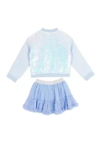 Girls 4-6x Sequin Jacket, Skirt and Heart Graphic T-Shirt