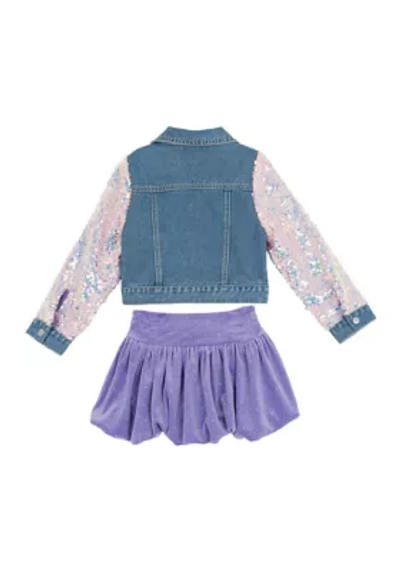 Girls 4-6x Denim Sequin Jacket 3-Piece Skirt Set