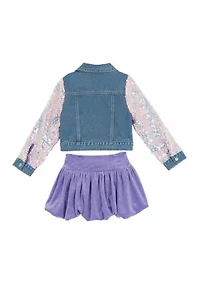 Girls 4-6x Denim Sequin Jacket 3-Piece Skirt Set