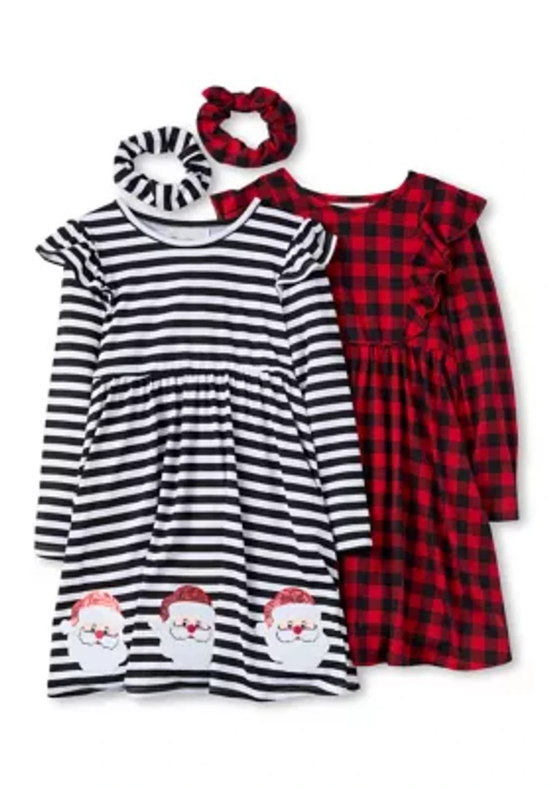 Girls 4-6x Holiday Dress and Scrunchy Set