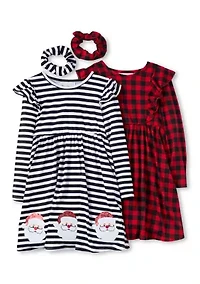 Girls 4-6x Holiday Dress and Scrunchy Set