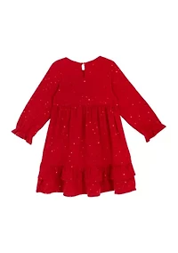 Girls 4-6x Red Glitter Ruffle Dress with Santa Handbag