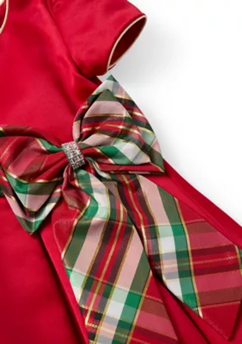 Girls 4-6x Satin Plaid Sash Dress