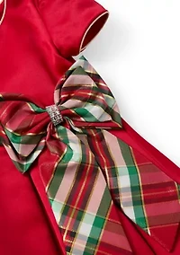 Girls 4-6x Satin Plaid Sash Dress