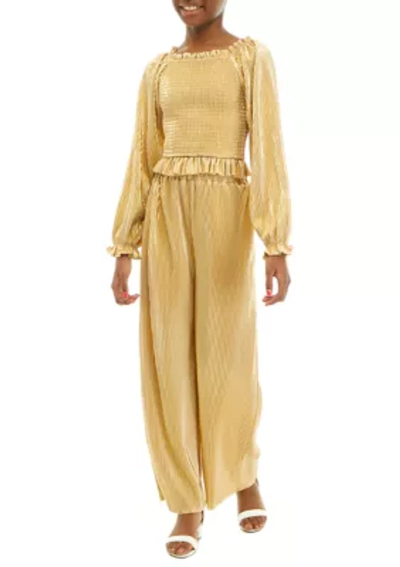 Girls 7-16 Long Sleeve Foil Top and Matching Pant Set