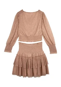 Girls 7-16 Foil Chiffon Smocked Top and Skirt Set