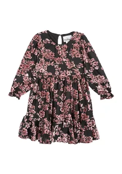 Girls 7-16 Velvet Printed Tiered Dress