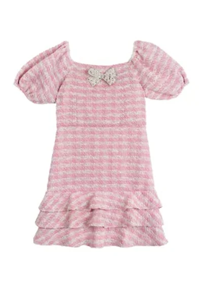 Girls 7-16 Knit Bouclé Dress with Bow Appliqué