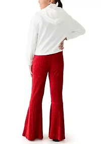 Girls 7-16 2 Piece Graphic Hoodie and Textured Velvet Flare Pants