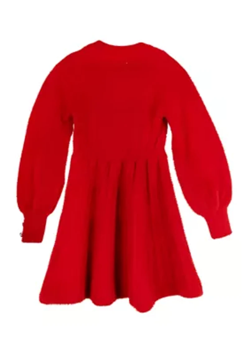 Girls 7-16 Sweater Dress with Pearl Bow Appliqué