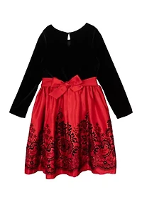 Girls 7-16 Velvet Bodice Satin Skirt Dress
