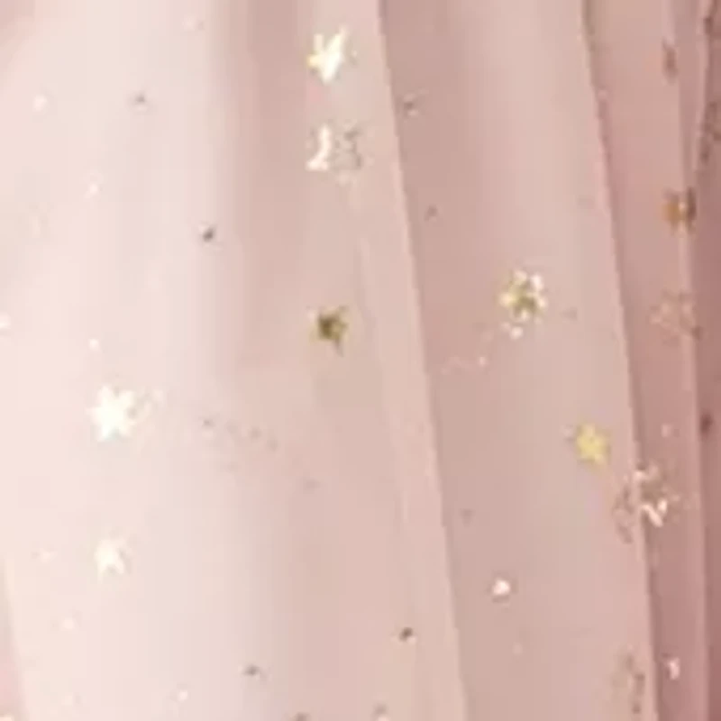 Girls 7-16 Foil Stars Mesh Dress with Fur Jacket