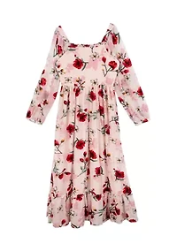 Girls 7-16 Floral Printed Smocked Maxi Dress