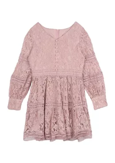 Girls 7-16 Lace Dress with Trim Inserts
