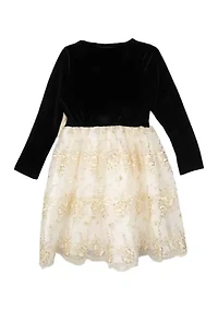 Girls 7-16 Velvet Bodice Embroidered Skirt Dress