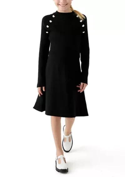 Girls 7-16 Pearl Shoulder Sweater Knit Dress